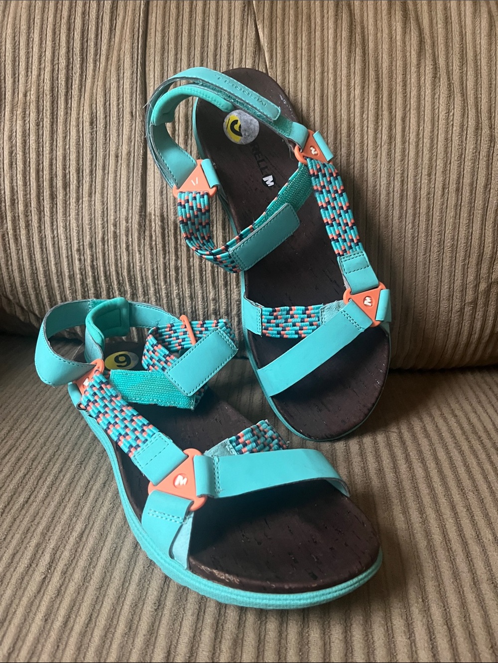 Merrill sandals. Teal & Orange.  Women's Sport Sandals